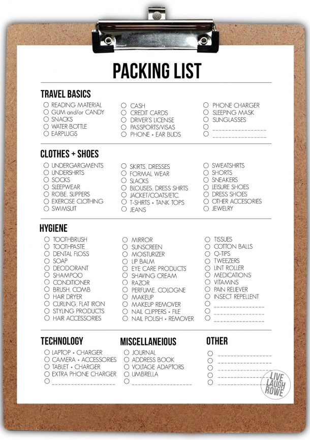 Free Printable Packing List For Travel - Live Laugh Rowe