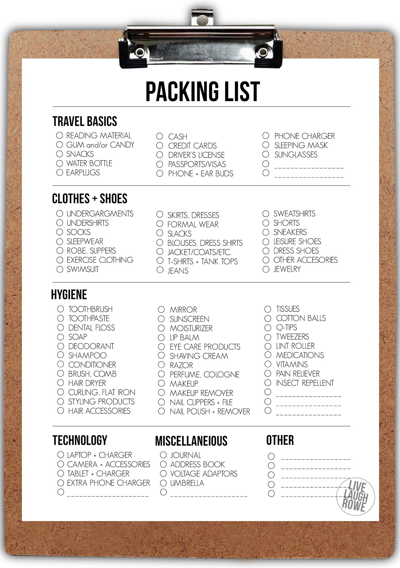 Packing List on Clipboard