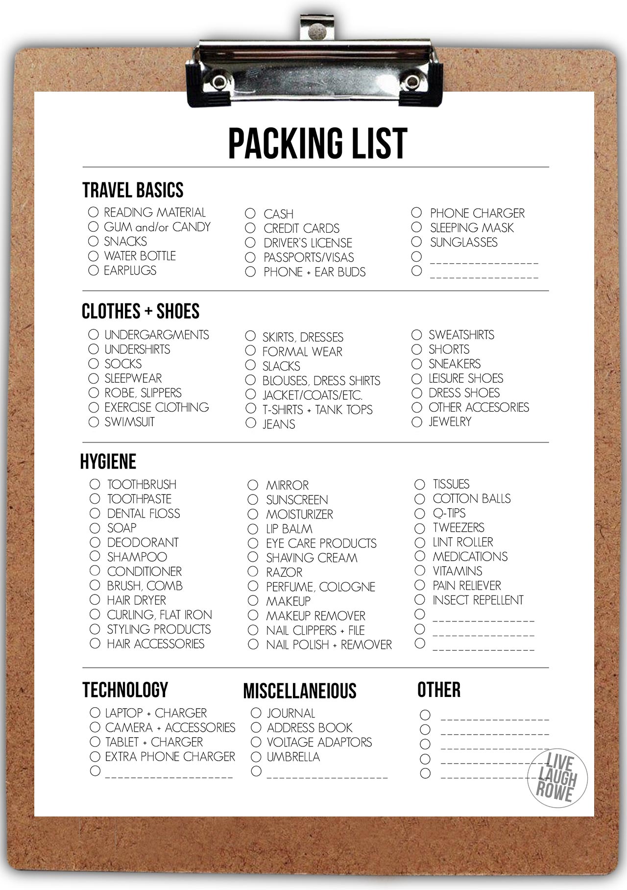 Printable: Travel Packing Checklist Balck and white / Brown and Beije –  CSLifeabroadshop