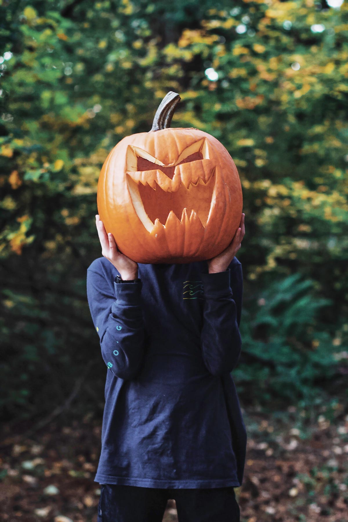Child Holding a Carved Pumpkin