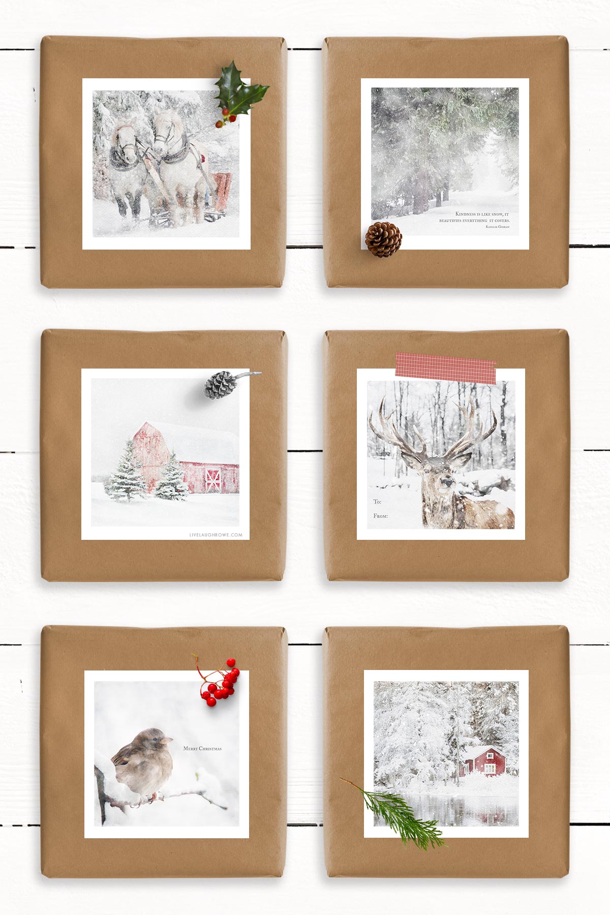 Winter Watercolor Gift Tags on Packages