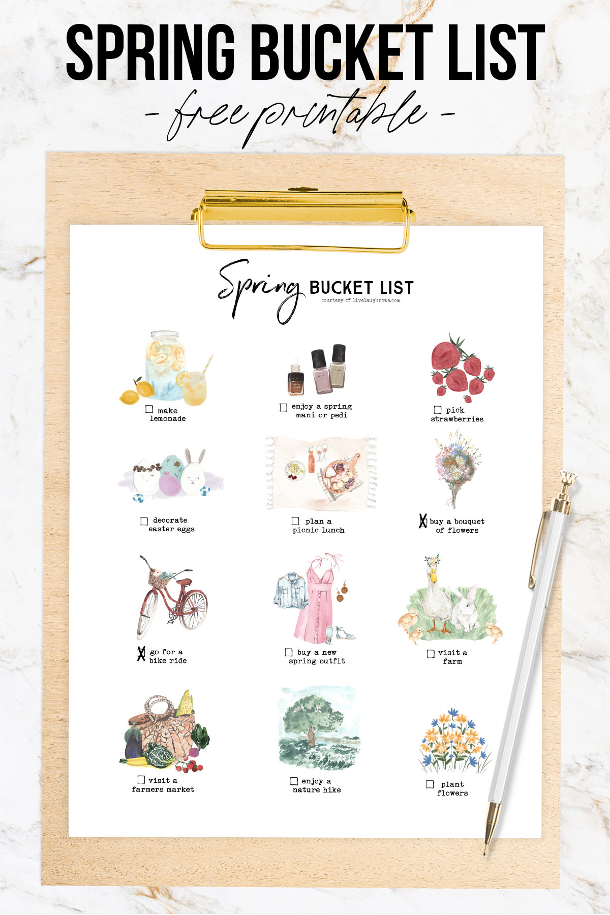 Spring Bucket List on Clipboard
