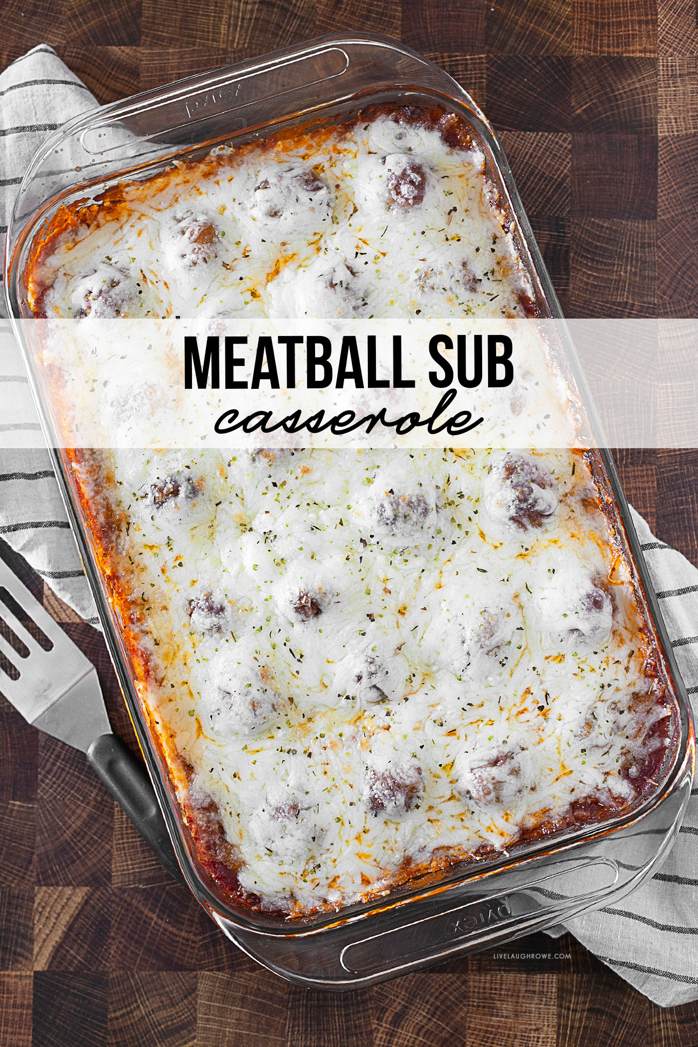 overhead photo of meatball sub casserole
