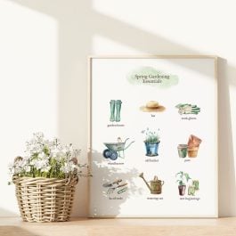Spring Gardening Essential styled in a light wood frame