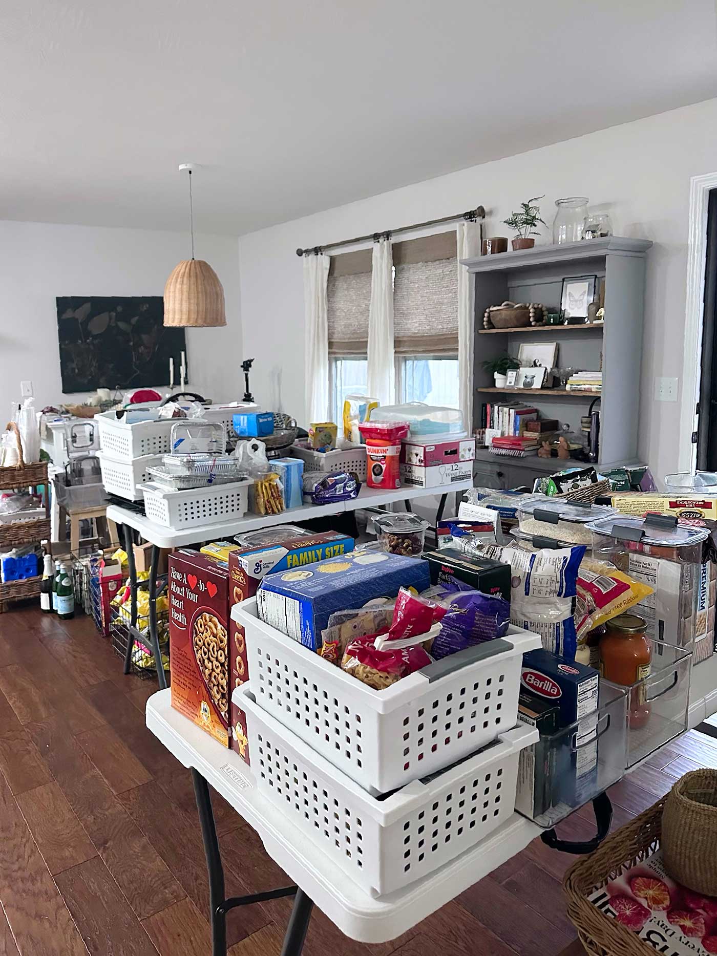 Pantry temporarily in the dining room.