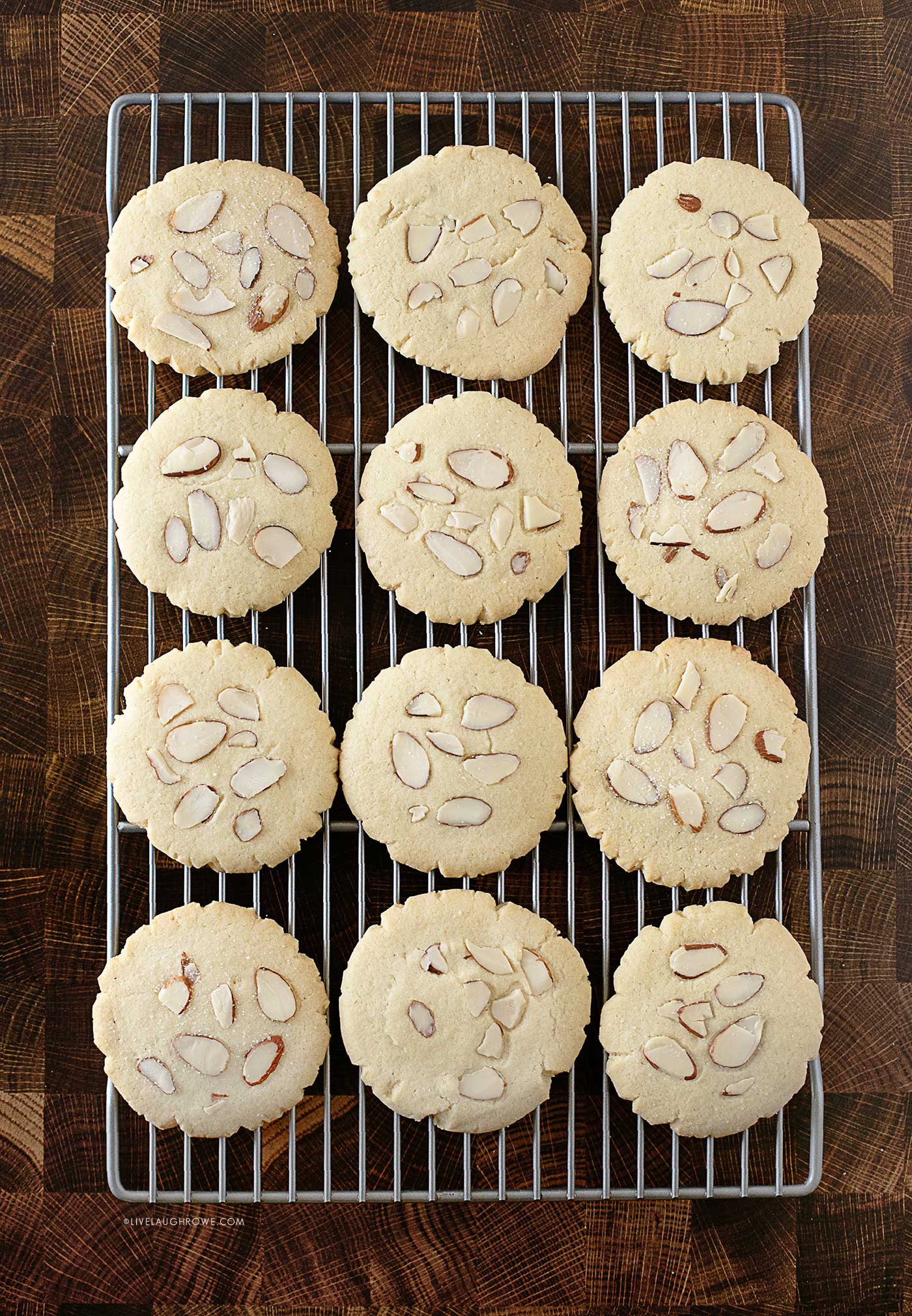 almond cookies on wire cookie racks