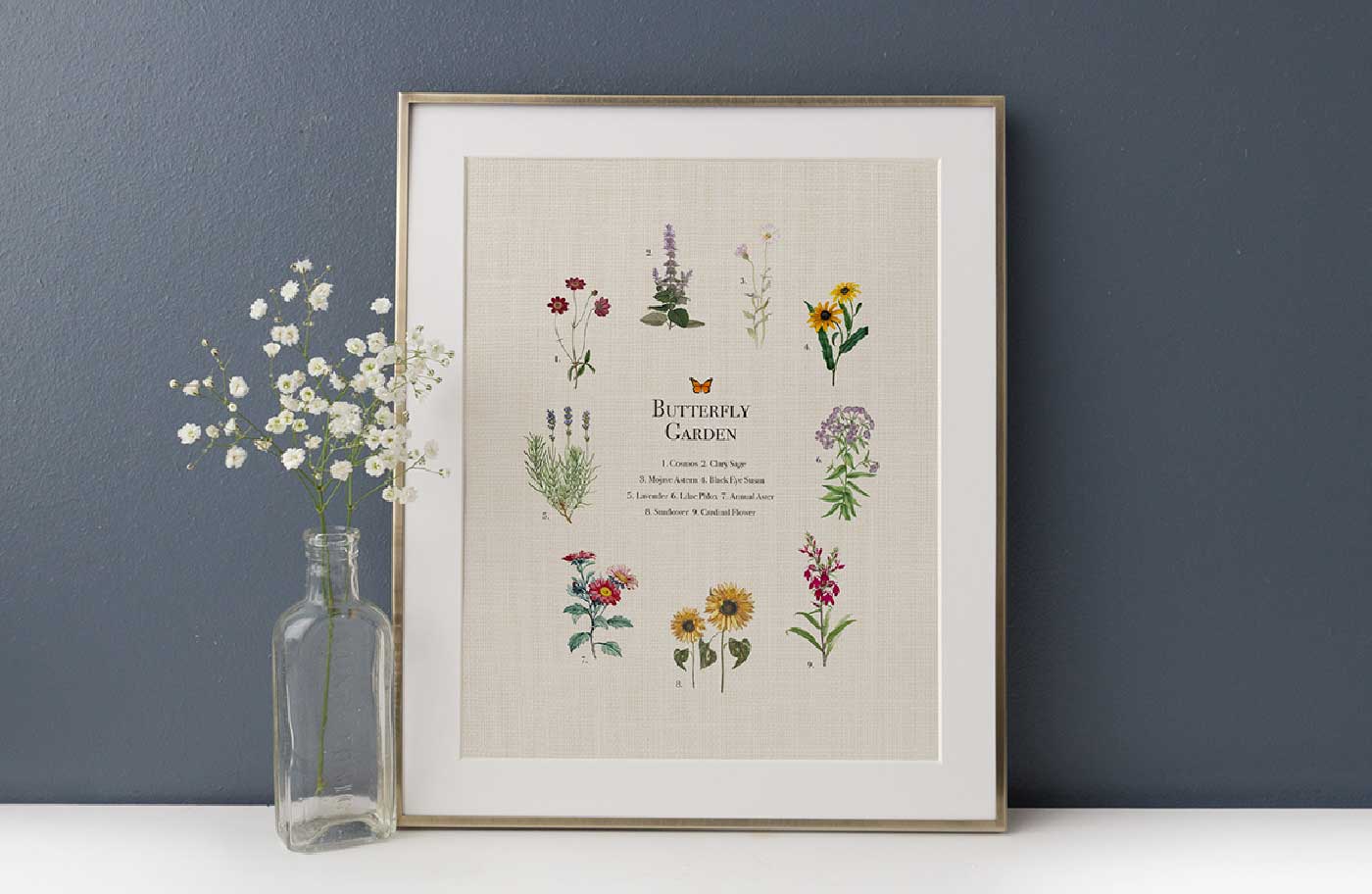 Framed Butterfly Garden 8x10 Print