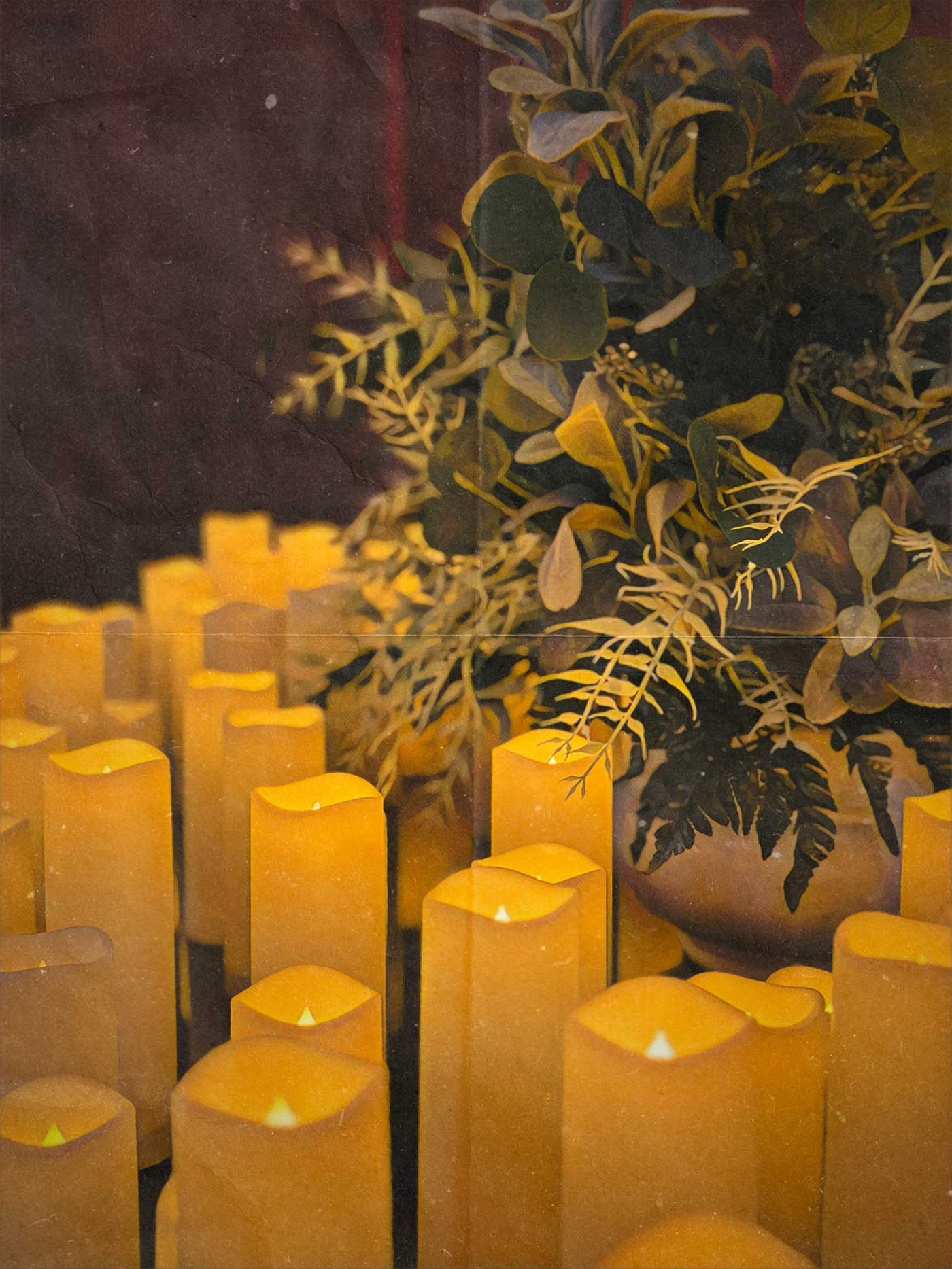Flameless Candles and Greenery