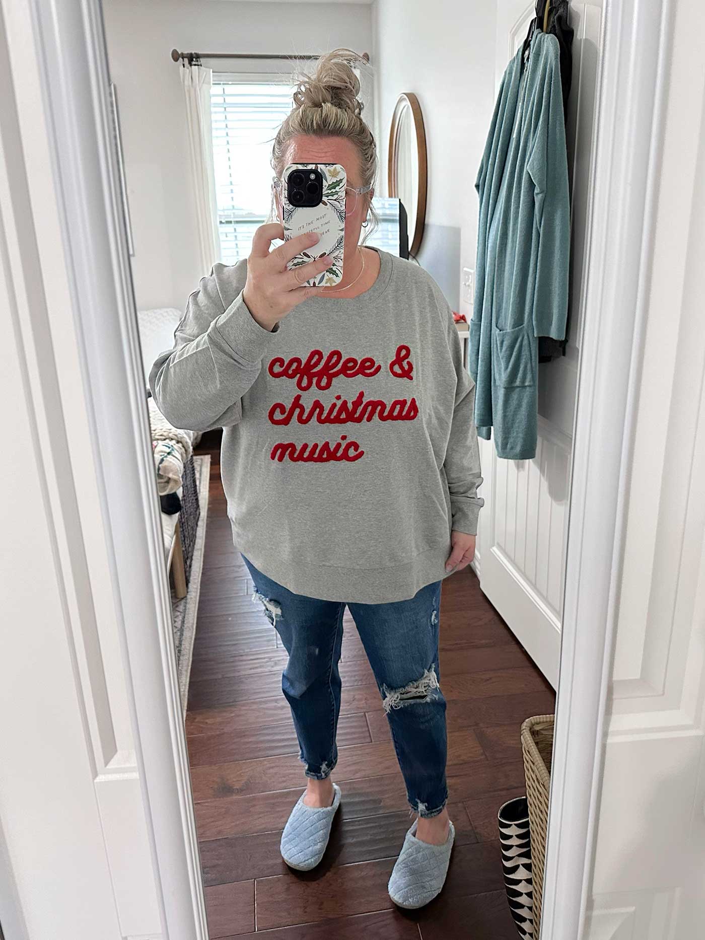 coffee and christmas music sweatshirt