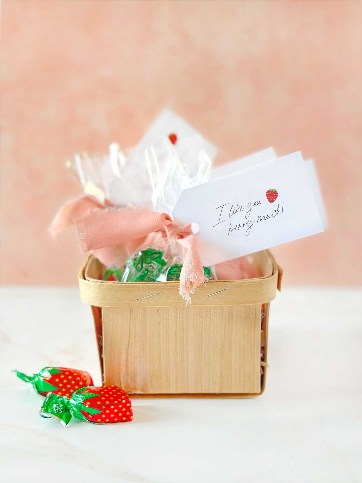 Berry Basket with little candy bags and gift tag