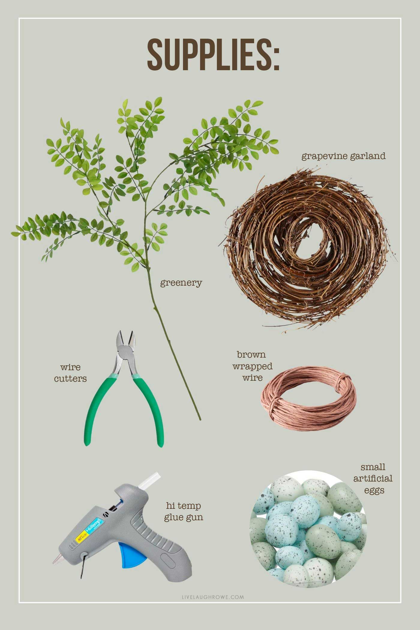 graphic of supplies for diy spring wreath