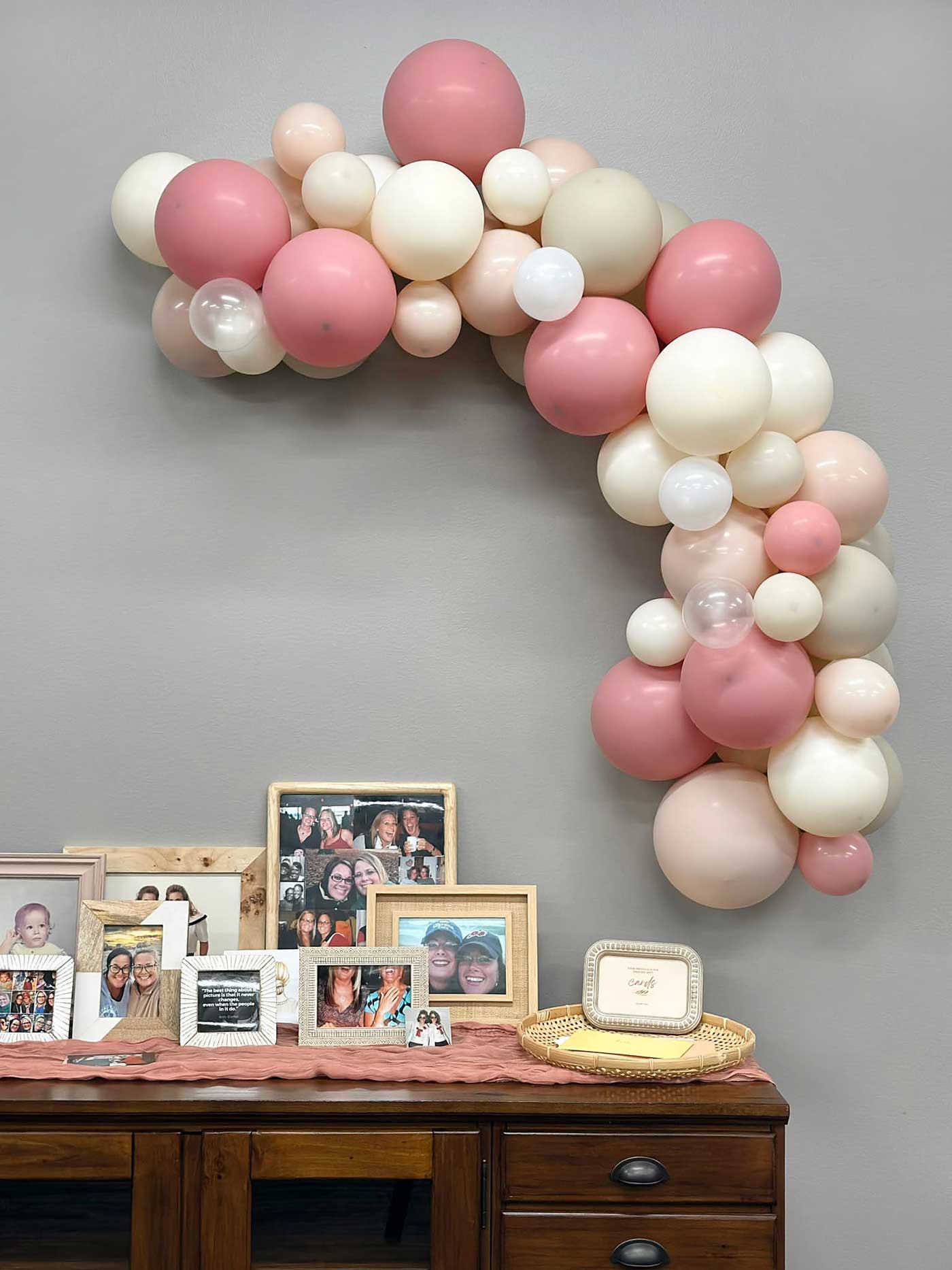 Birthday Decor, Balloon Garland, Pictures, Card Table