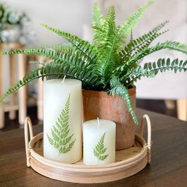 Styled pillar candles with pressed flowers