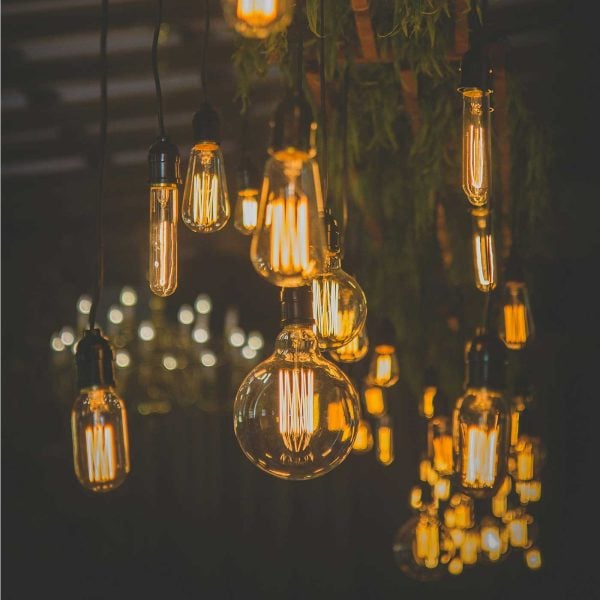 lights and greenery hanging