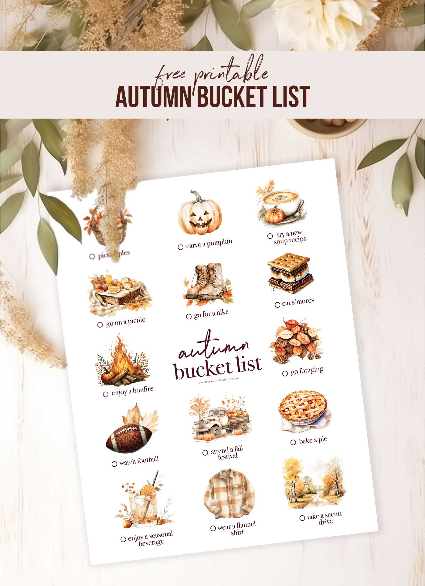 picture of autumn bucket list with fall greenery