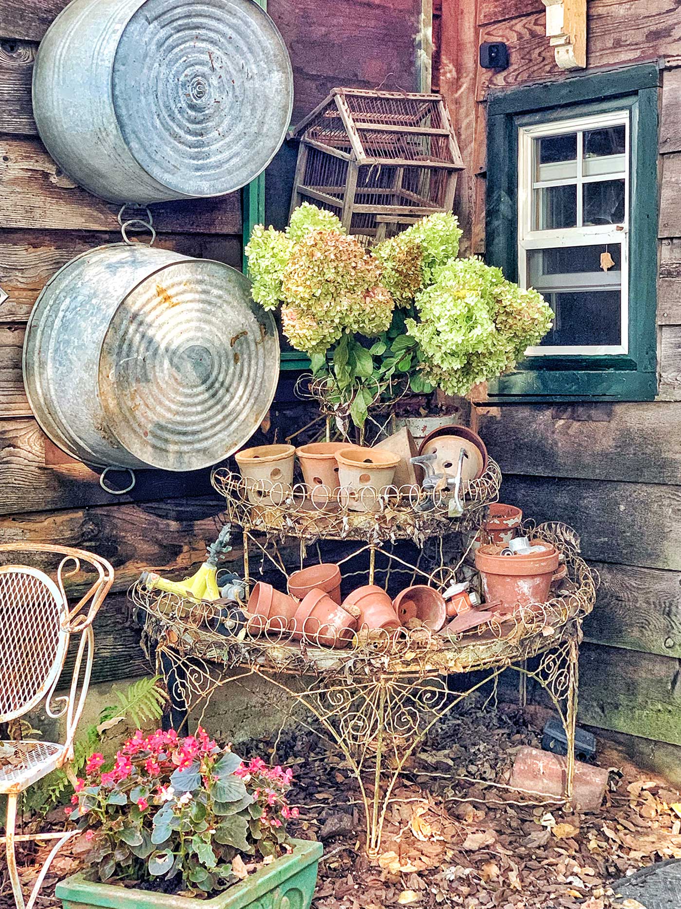 picture of vintage buckets and terracotta pots at a fall festival