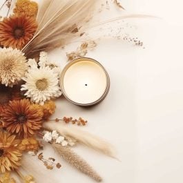 fall colored flowers with a candle