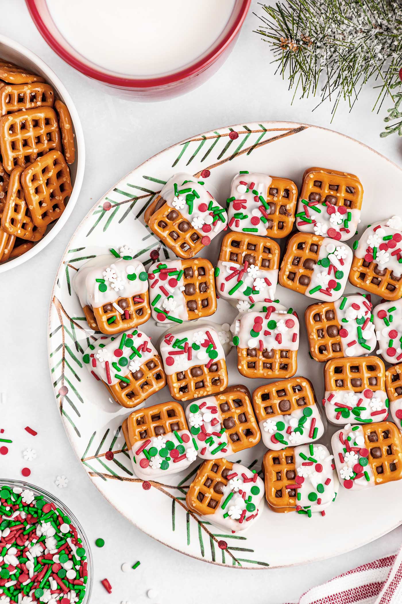 plate of Rolo Pretzel Sandwiches for Christmas