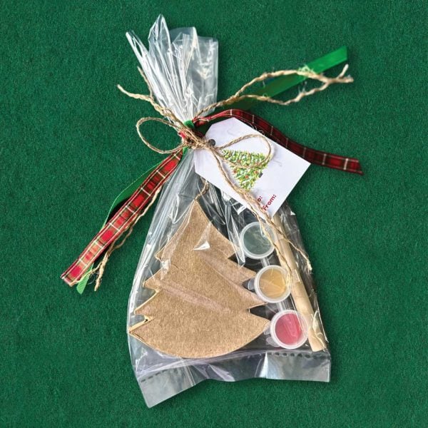 Holiday Craft for Kids wrapped up for gifting in a treat bag