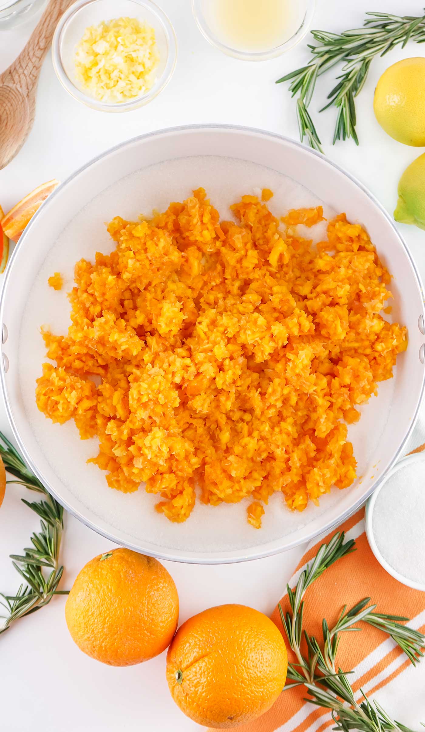 orange marmalade recipe ingredients in a large pan for boiling