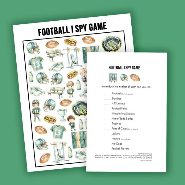 printable football game on a green back drop