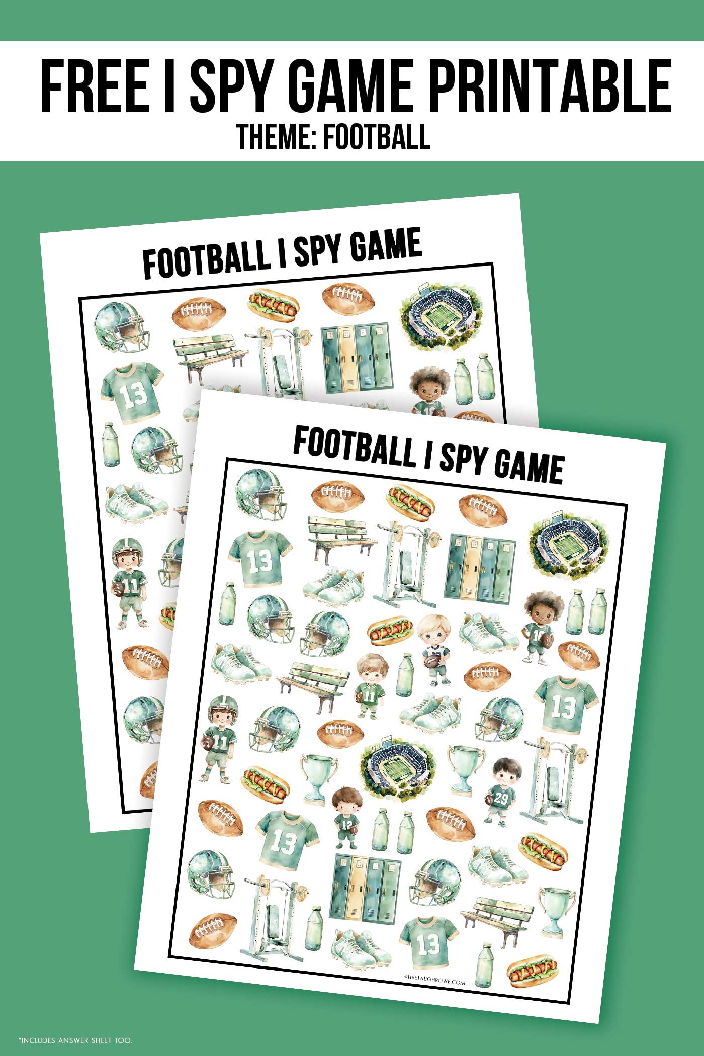 Two football i spy games on top of each other on a green backdrop