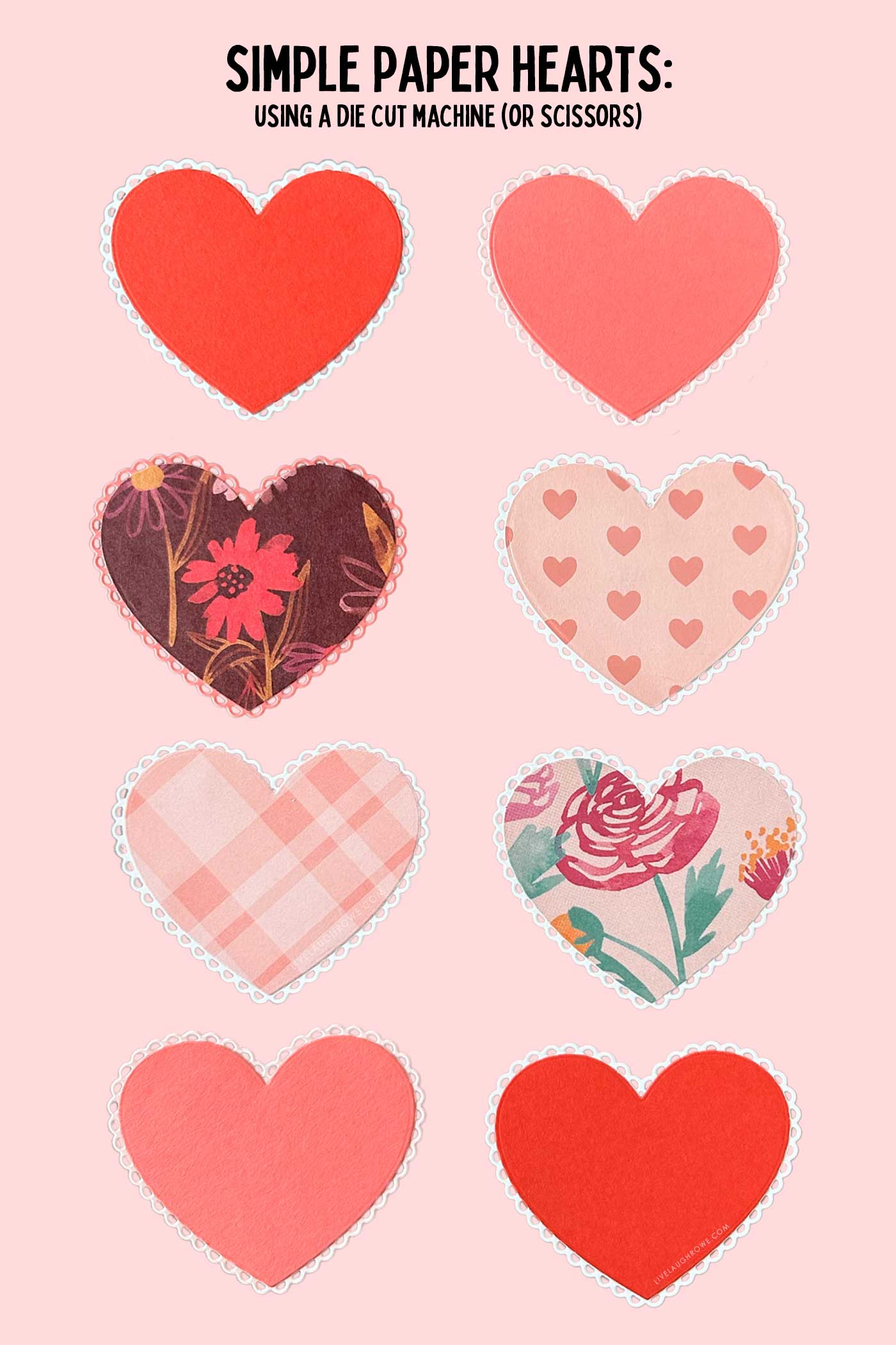 a variety of paper hearts using different colors and patterns