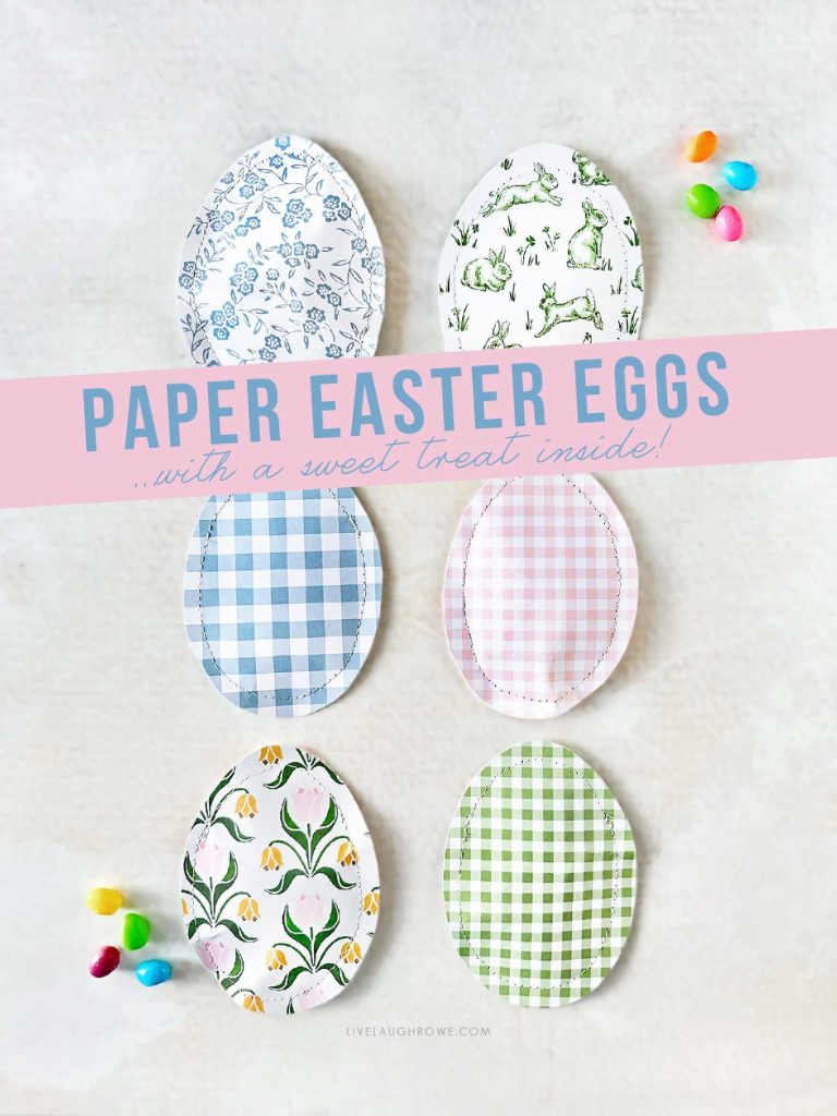 easter eggs made with paper laying flat on a beige background