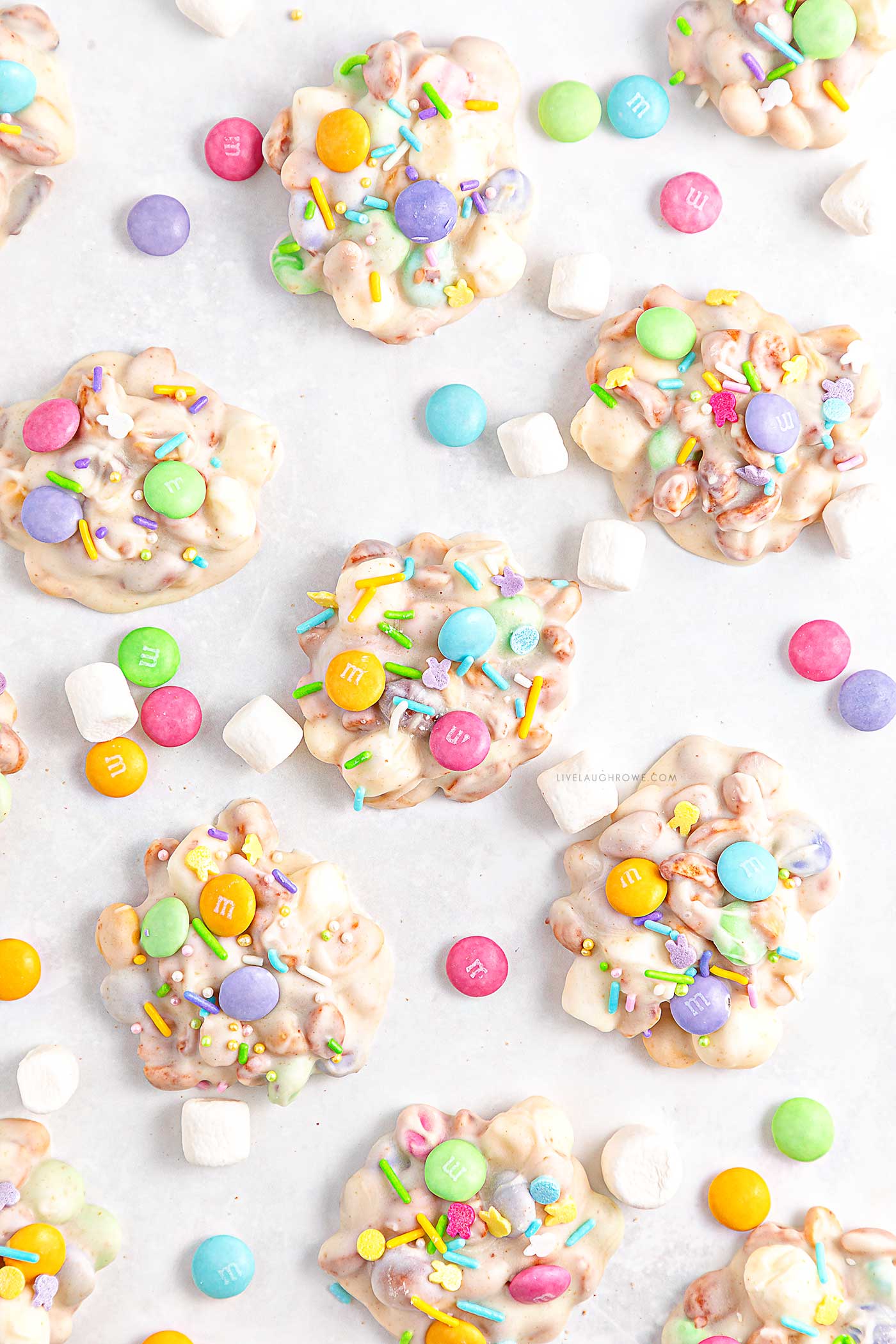 Festive Easter Cancy lined up on parchment paper