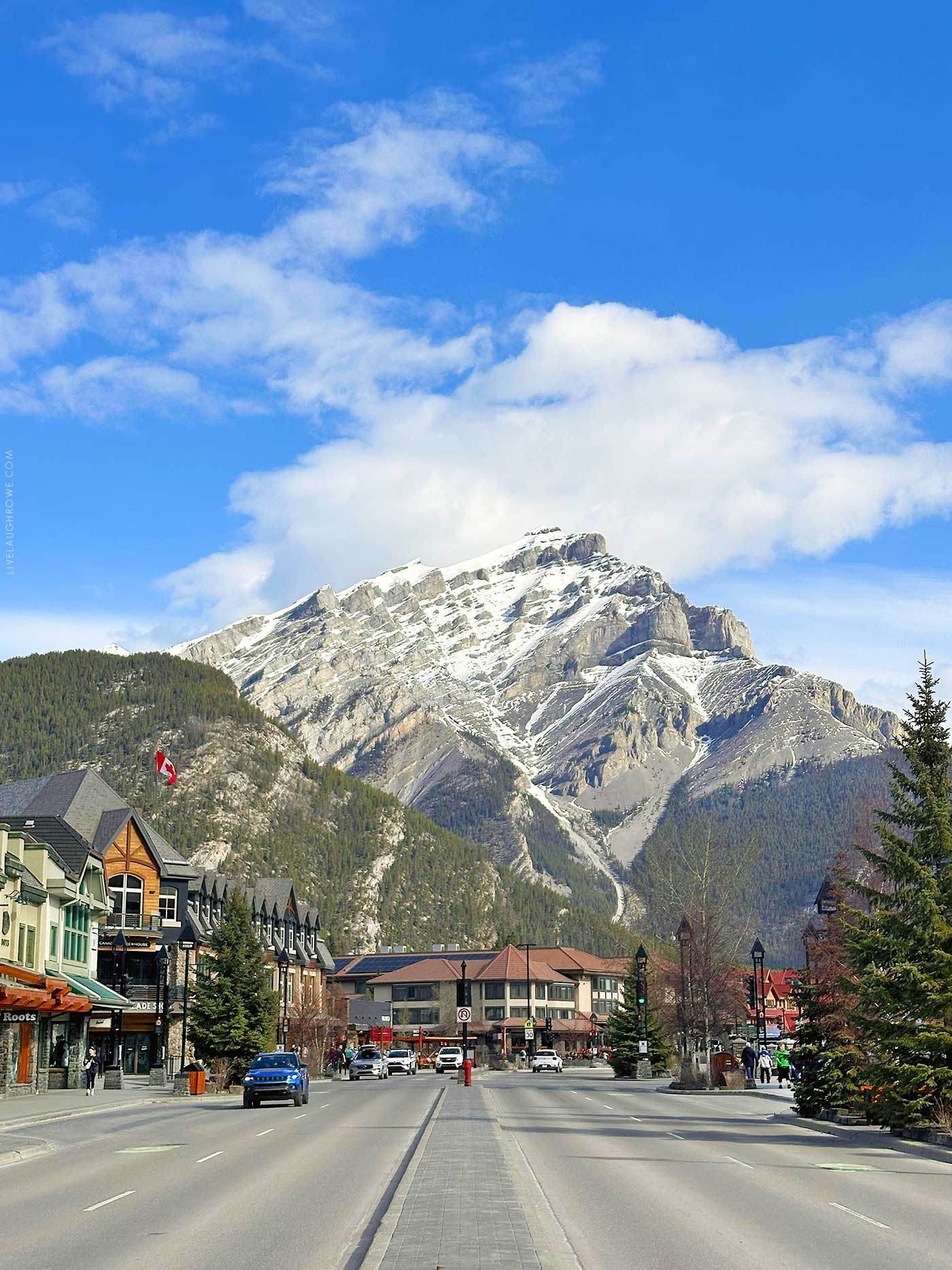 downtown Banff with the gorgeous mountains in the background
