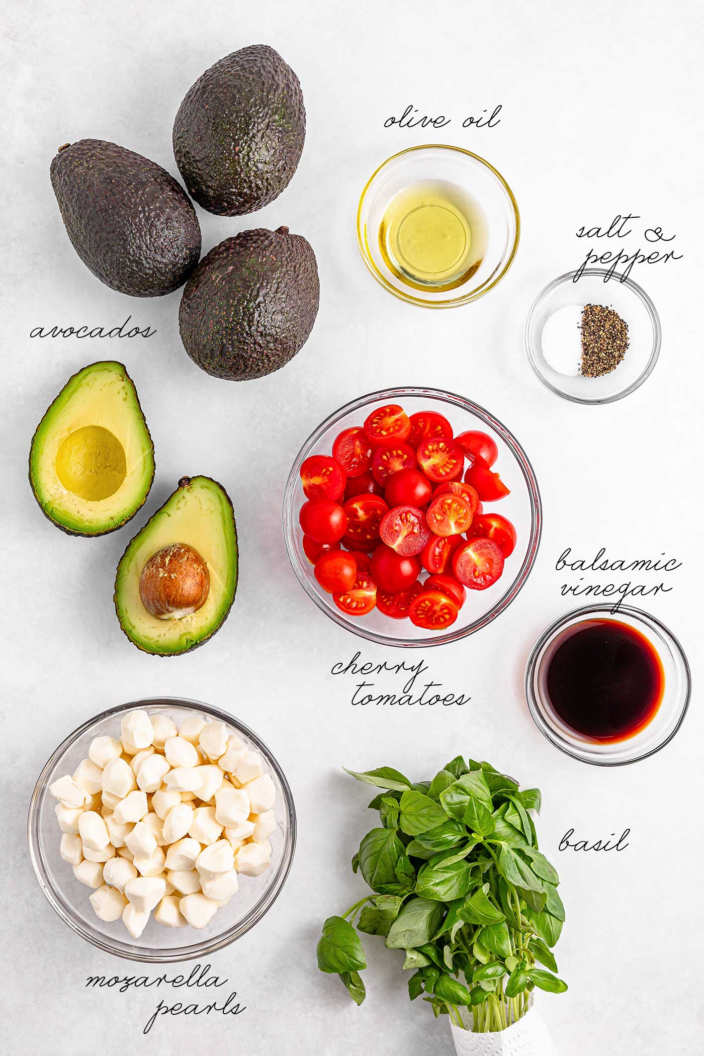 ingrdients for avocado boats with text labels