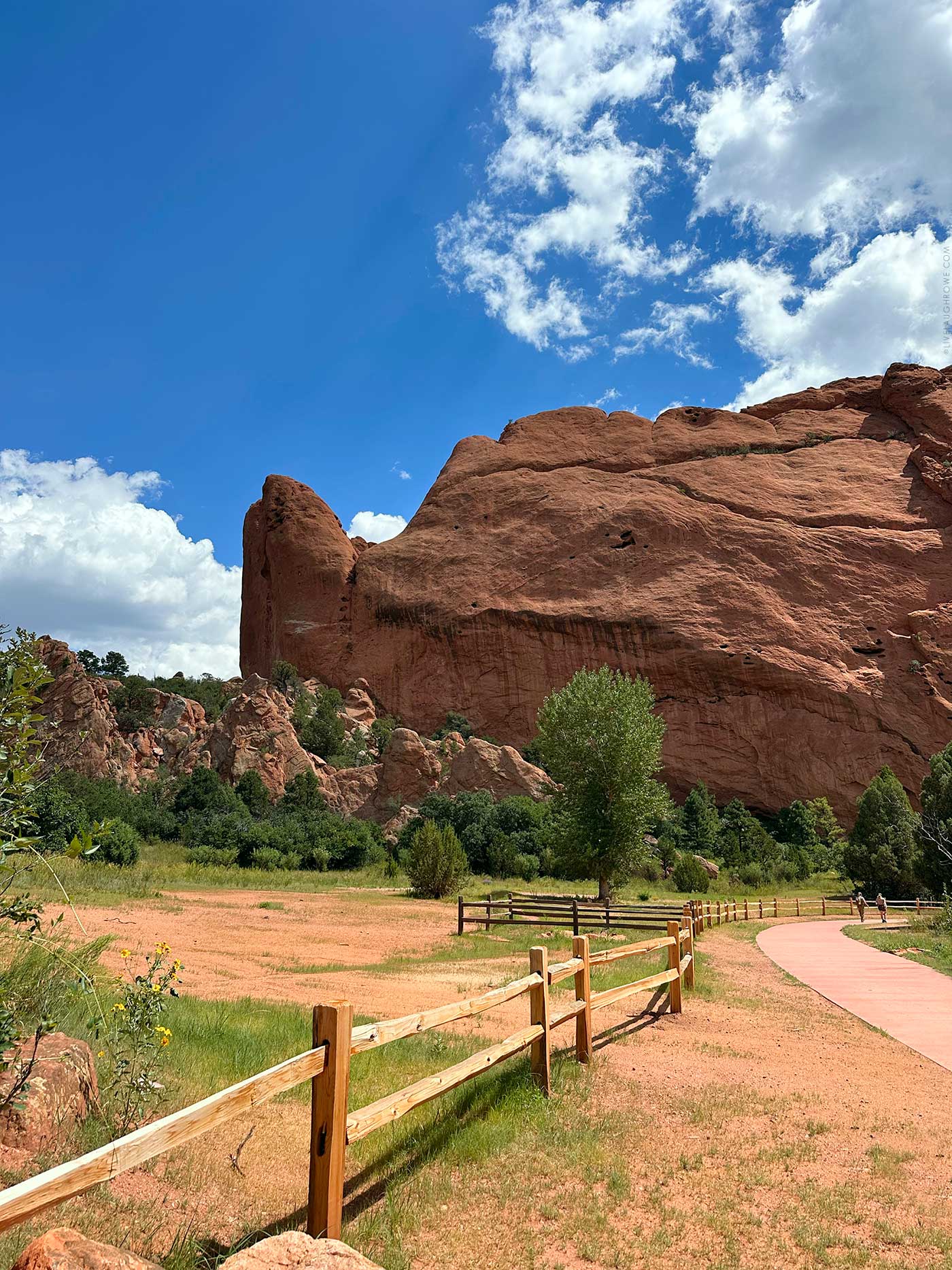 Garden of the Gods red rock formations with mountains in the background
