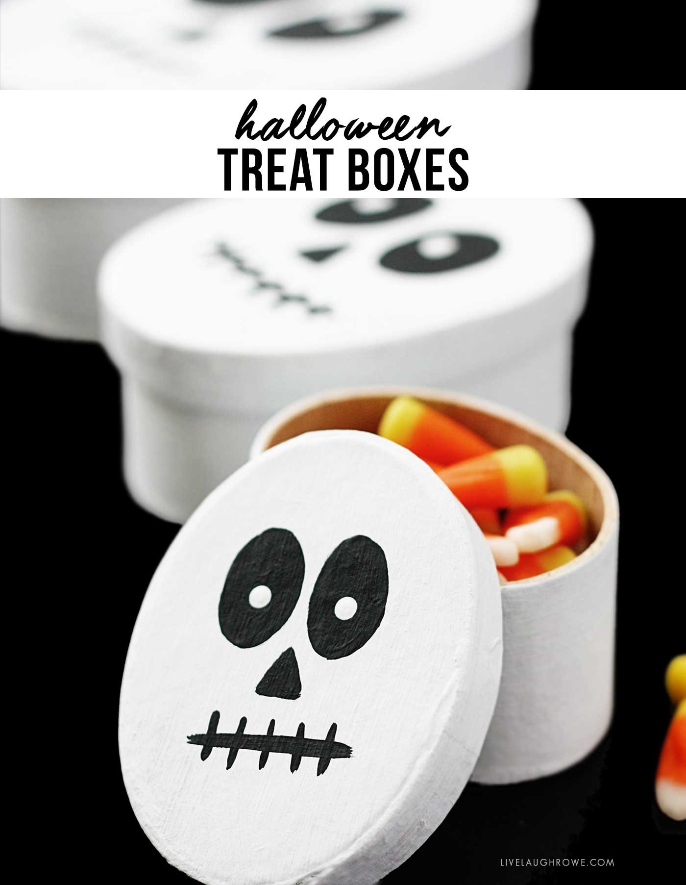 DIY skeleton Halloween treat box filled with candy for party favors