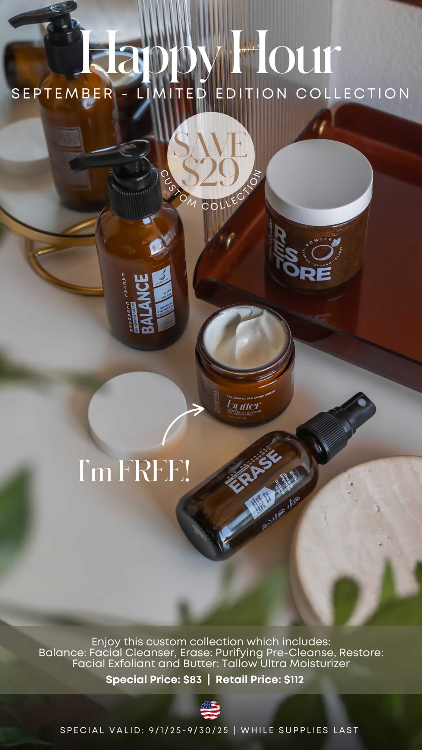 winter skincare bottles with text overlay for a limited edition collection