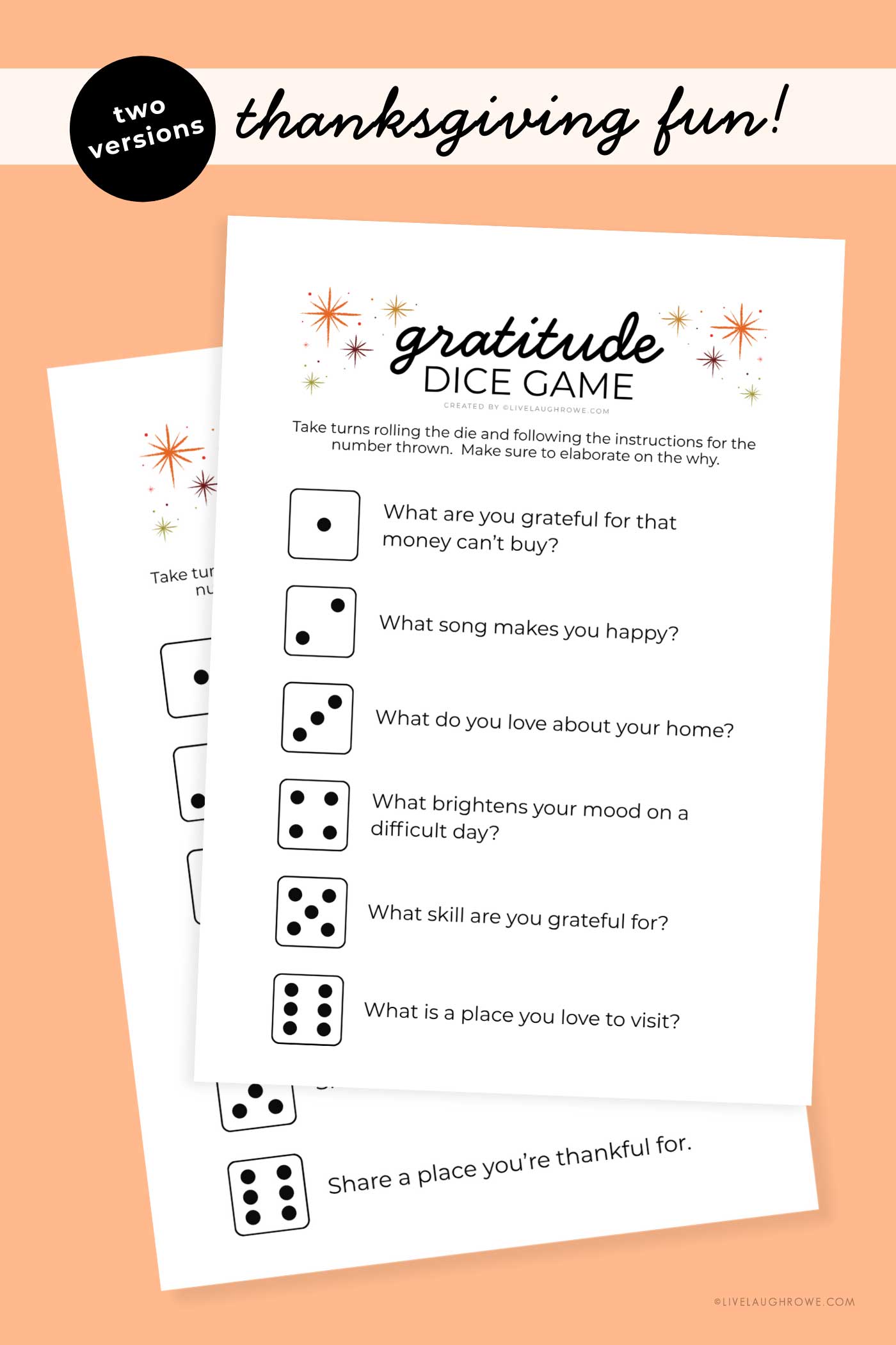 Two printed activity pages stacked together on a warm peach backdrop.