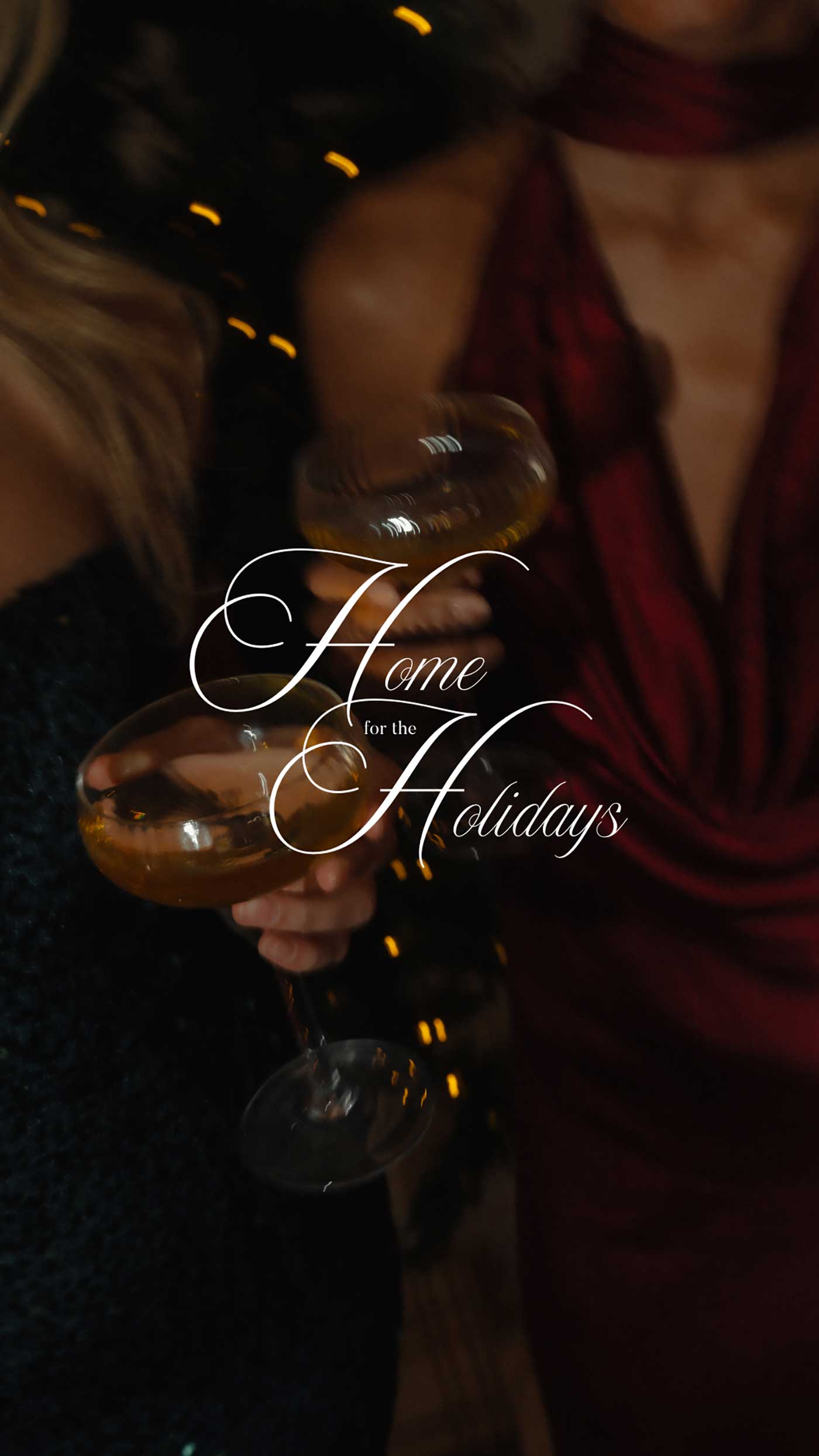 two women in formal attire toasting glasses with text overaly