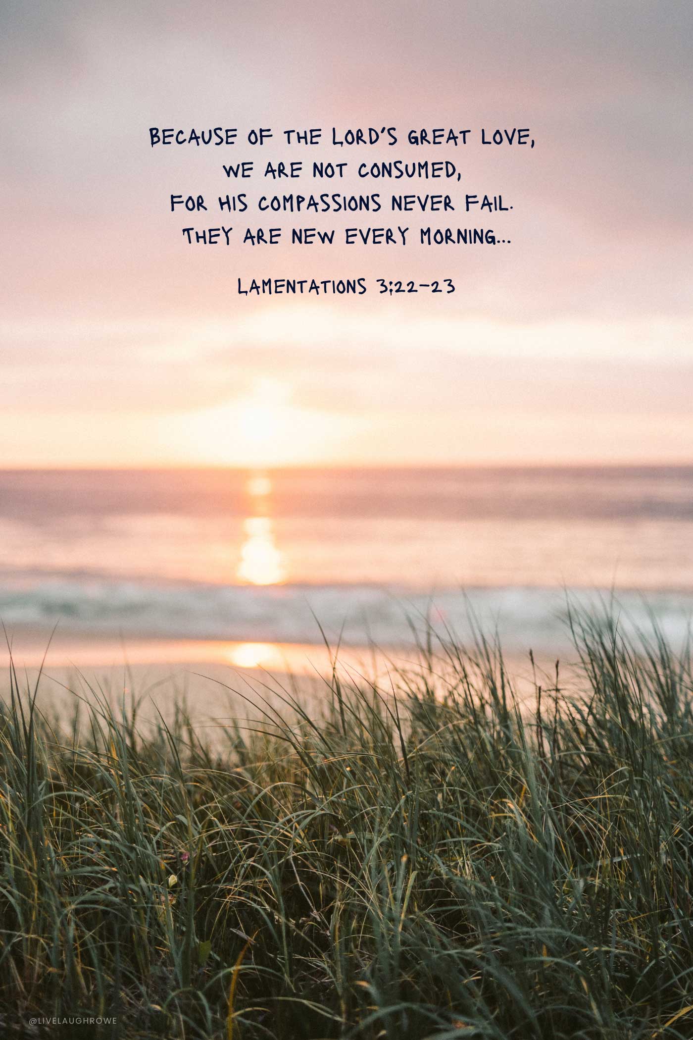 sunrise over ocean with Lamentations 3:22-23 scripture about new mercies every morning
