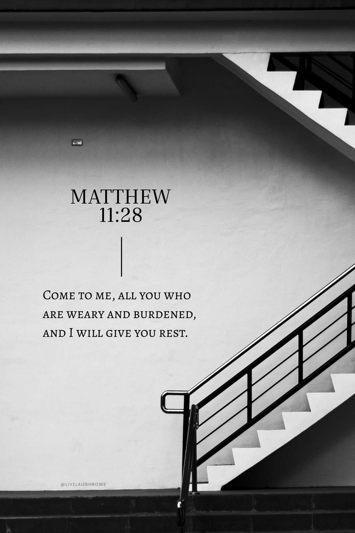 Matthew 11:28 scripture on wall about rest for the weary and burdened