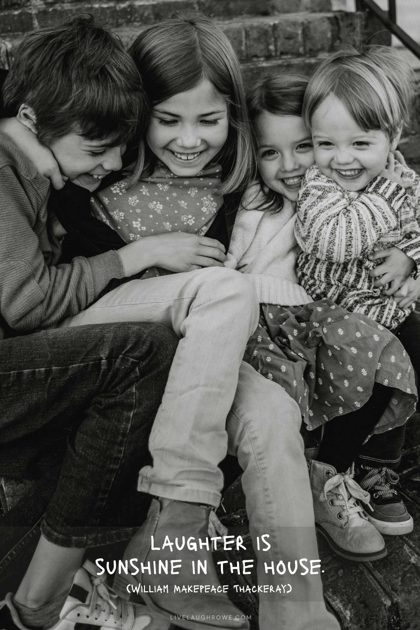 Black and White Photograph of Kids Laughing